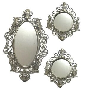 Set of 3 Home Interior Silver Color Metal Mirrors